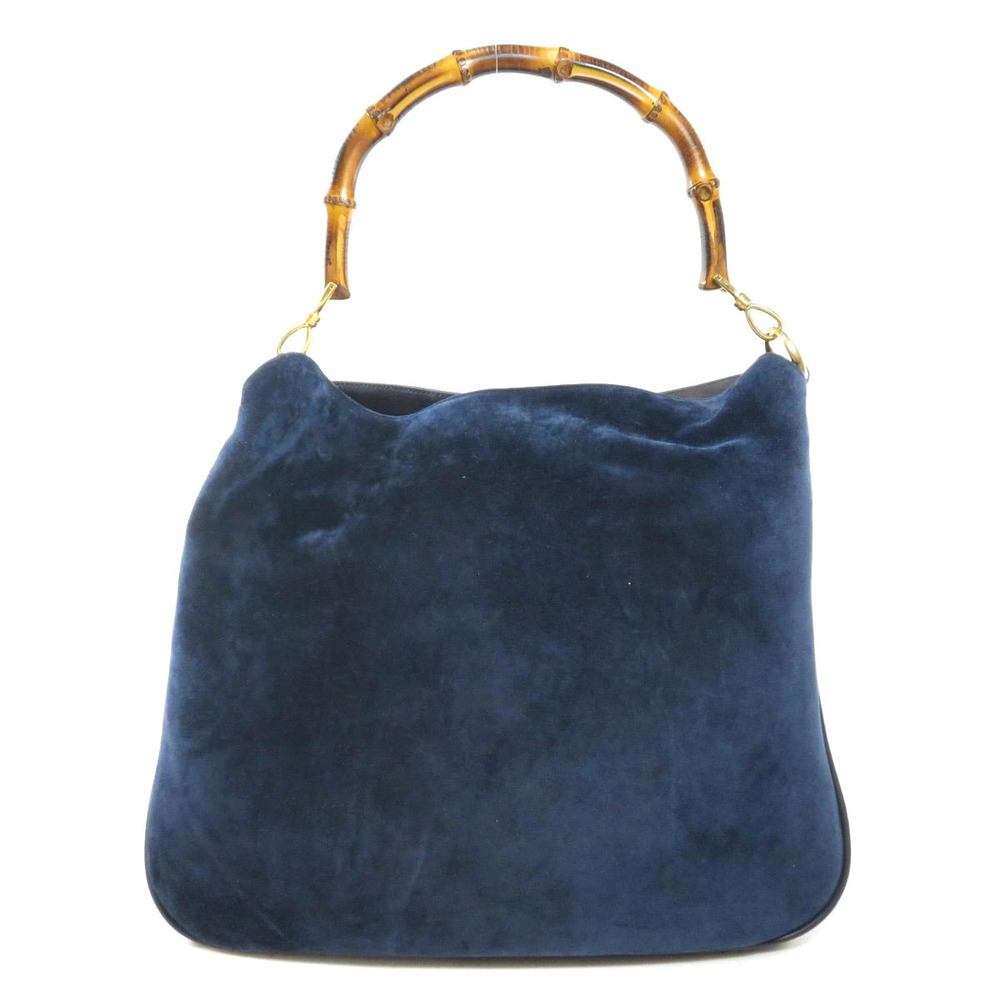 Gucci Suede Bag 2way Bamboo Handbag Black